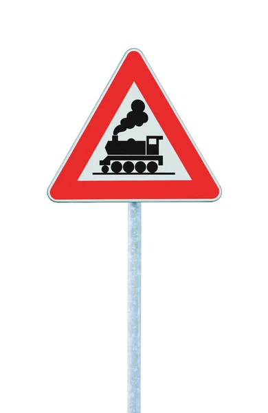 Railroad Level Crossing Sign without barrier or gate ahead the r — Stock Photo, Image