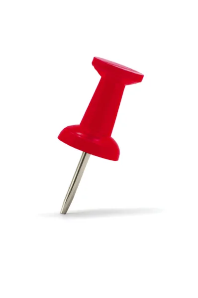 Red Thumbtack Macro, изолированная кнопка — стоковое фото