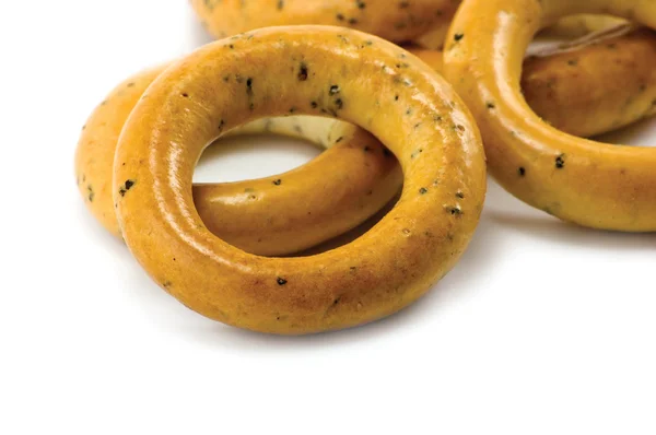 Δαχτυλίδι bagels απομονωμένες μακροεντολή closeup — Φωτογραφία Αρχείου