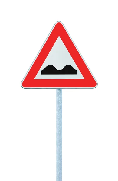 Uneven Road Sign With Pole isolated on white — Stock Photo, Image