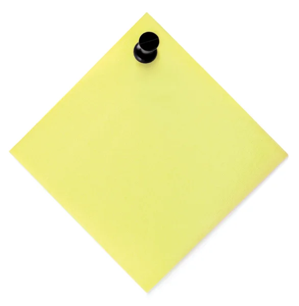 Tom gul uppgiftslista med svart kartnål, isolerade fästis klistermärke — Stockfoto