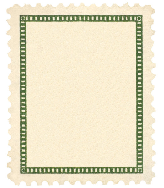 Blank Vintage Postage Stamp And Green Vignette Macro, Isolated