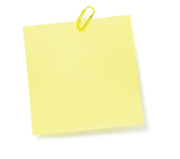 Lista gialla delle cose da fare con clip di carta, nota adesiva isolata — Foto Stock