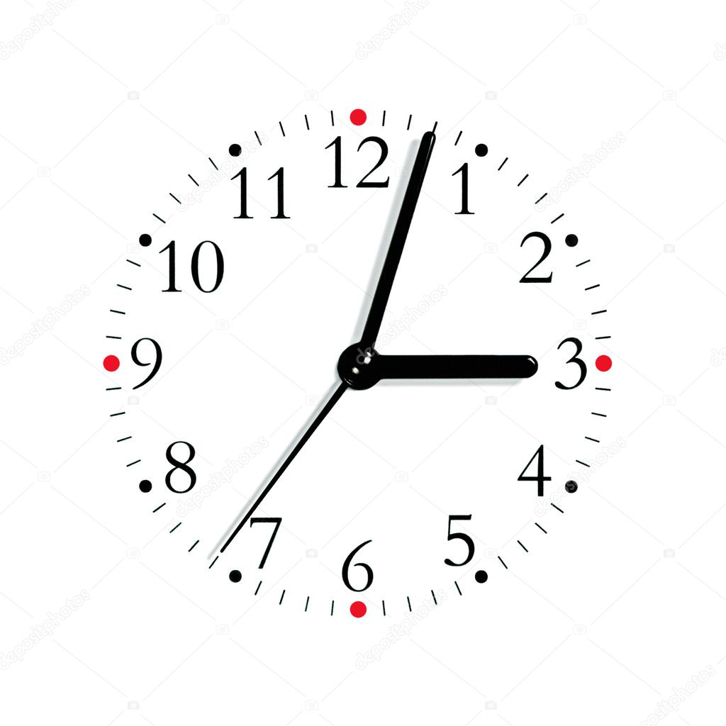 Black and white analogue clock face dial at 3:03 PM, isolated