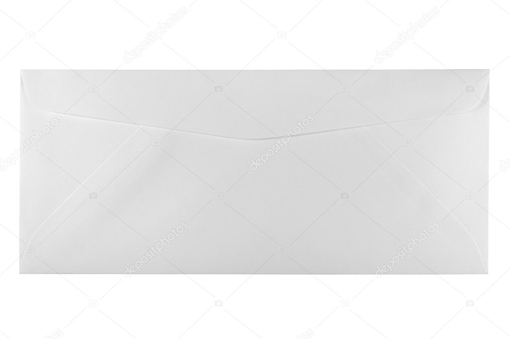 Back of an unused white letter size envelope isolated