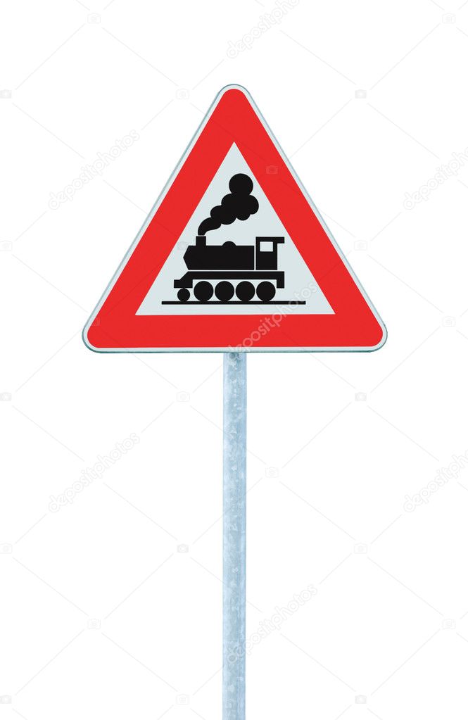 Railroad Level Crossing Sign without barrier or gate ahead the r