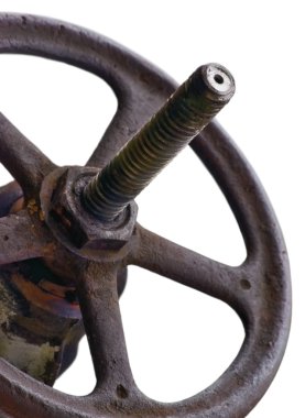 Industrial Valve Wheel And Stem Weathered Grunge Latch Closeup Isolated clipart