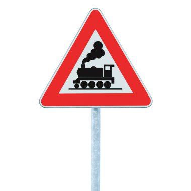 Railroad Level Crossing Sign without barrier or gate ahead the road signage clipart