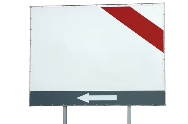 Leere weiße Plakatwand mit rotem und grauem Balken und Pfeil leer isoliert — Stockfoto
