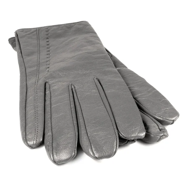 Ladies grey leather gloves, gray female glove pair, lady accessory isolated — Stock Photo, Image