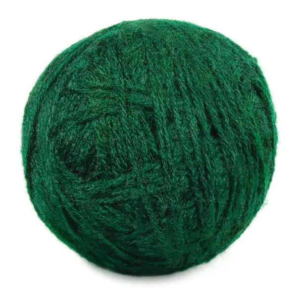Natural green fine wool ball and thread isolated clew macro — Stock Photo, Image