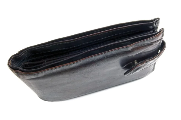 Alte grungy rötlich bräunlich schwarze Brieftasche vertikale Nahaufnahme — Stockfoto