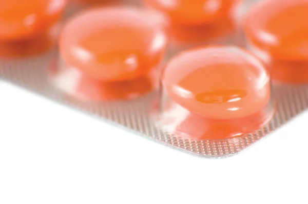 Orange Pill Blister Macro Closeup, Isolated — Stock Photo, Image