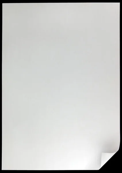 Curl de página branca no preto, espaço de cópia isolado — Fotografia de Stock