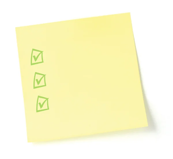 Amarelo Post-it estilo Sicky nota adesivo para fazer lista isolado — Fotografia de Stock