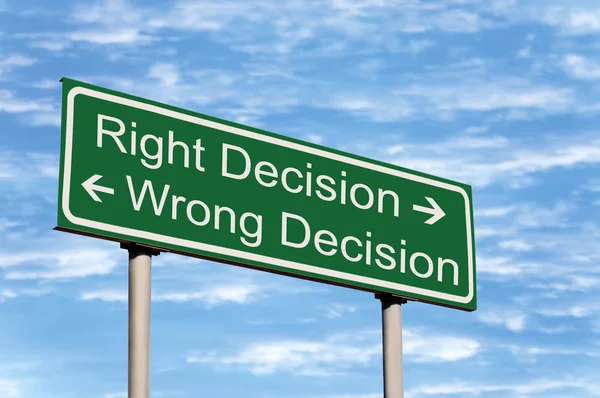 Right Wrong Decision Road Sign Against Sky — Stock Photo, Image
