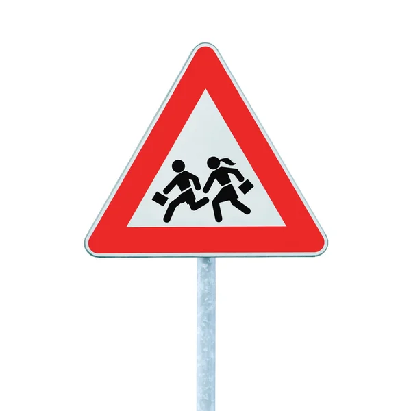 Segnale di avvertimento stradale attraversamento della scuola europea isolato — Foto Stock