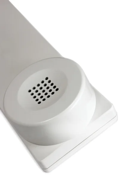 Λευκό επιχειρήσεων τηλέφωνο τηλέφωνο δέκτη ακουστικό closeup μακροεντολή — Φωτογραφία Αρχείου