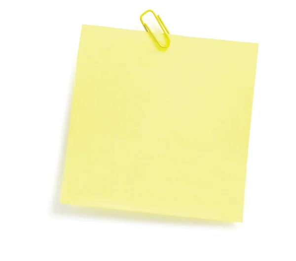 Gele to-do lijst plaknotitie sticker met paperclip, geïsoleerd — Stockfoto