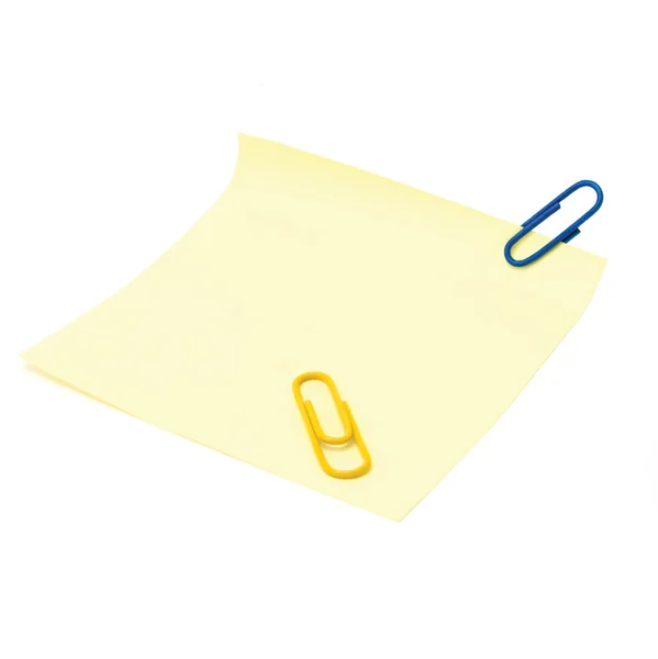 Gelbe Post-it Styleto-Liste Aufkleber und Büroklammern — Stockfoto