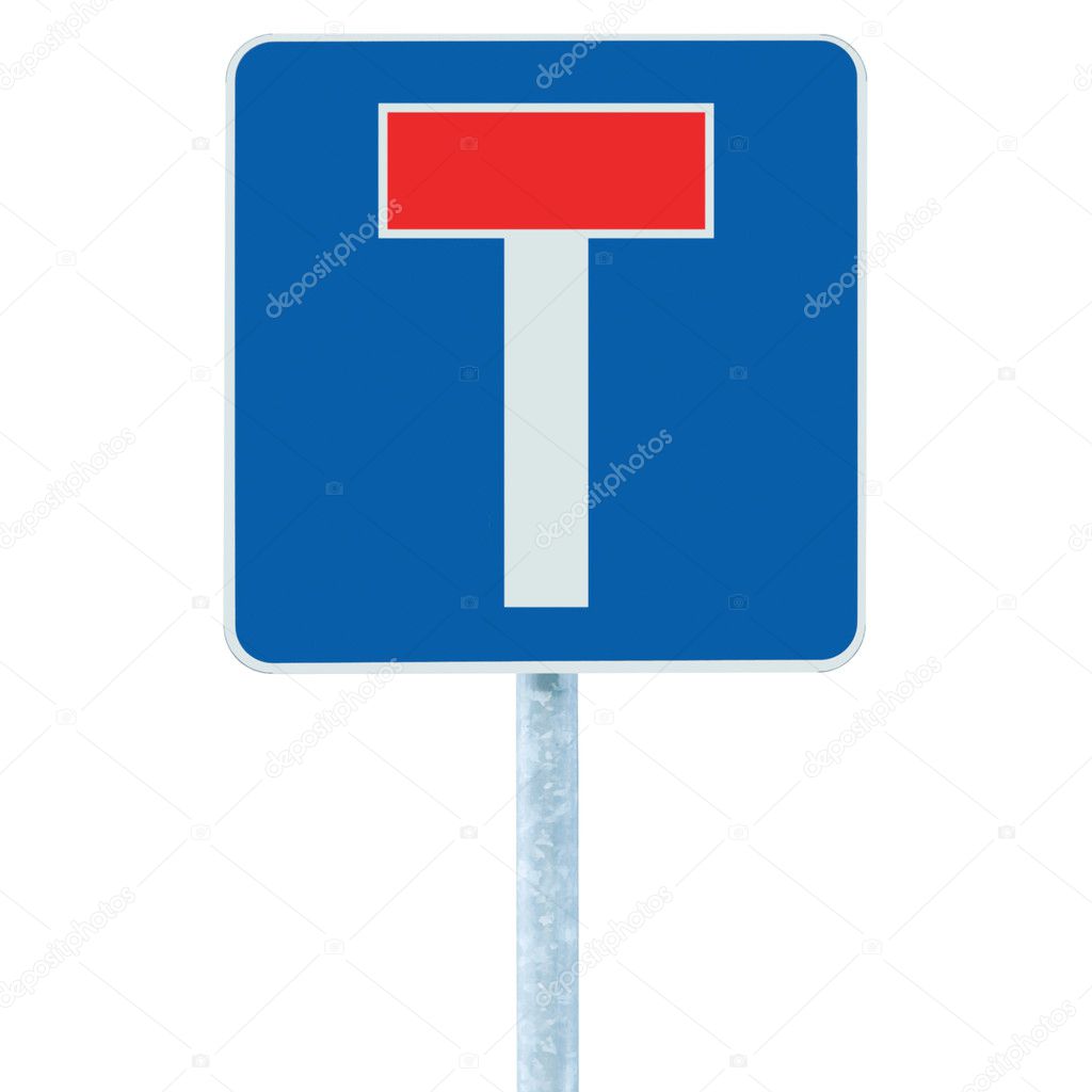 Dead end no through road traffic sign isolated roadside T signage
