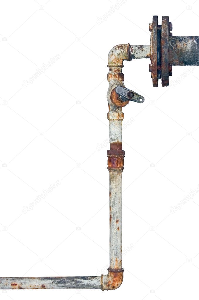 Old rusty pipes, aged weathered isolated grunge iron pipeline