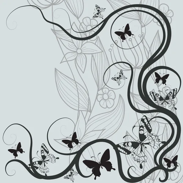 Fond abstrait fleurs et papillons — Image vectorielle