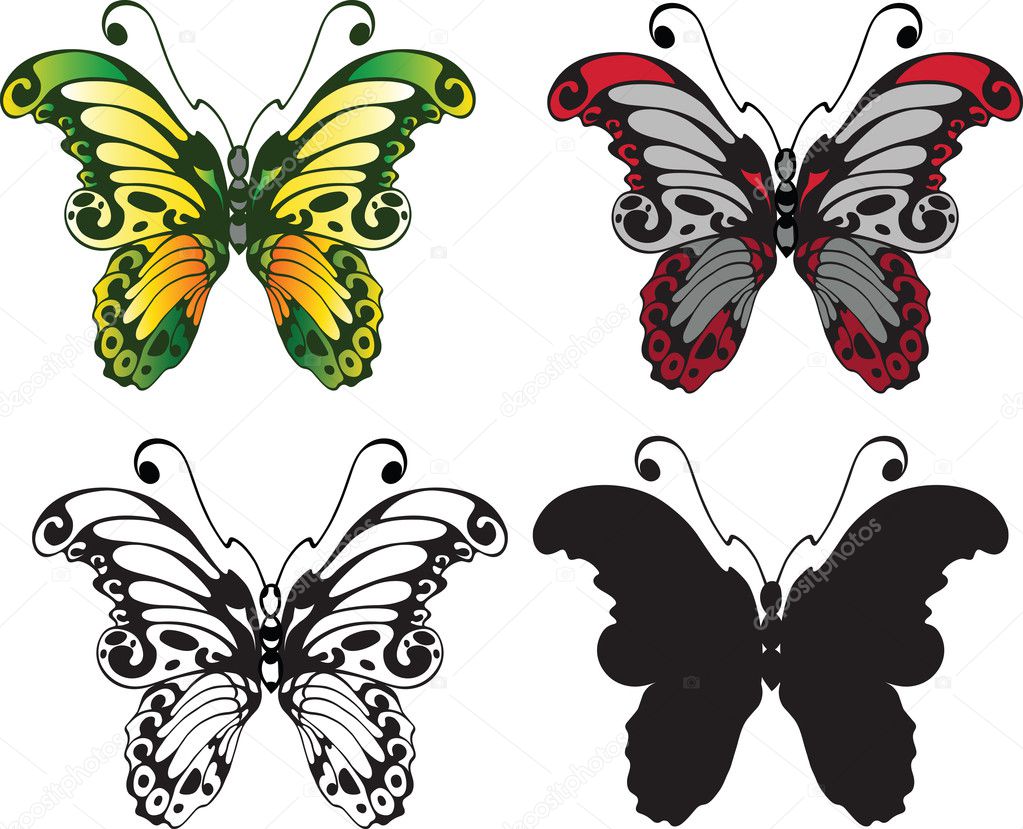 Set of decorative butterflies isolated on white background