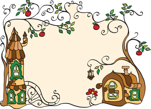 房屋和树木的装饰架 — 图库矢量图片