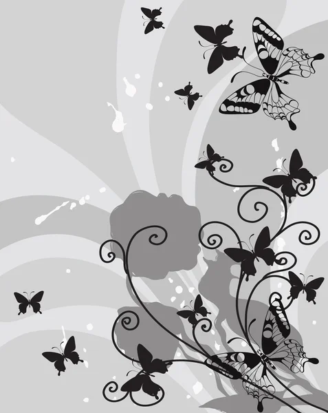 Fond avec fleur décorative et papillons — Image vectorielle