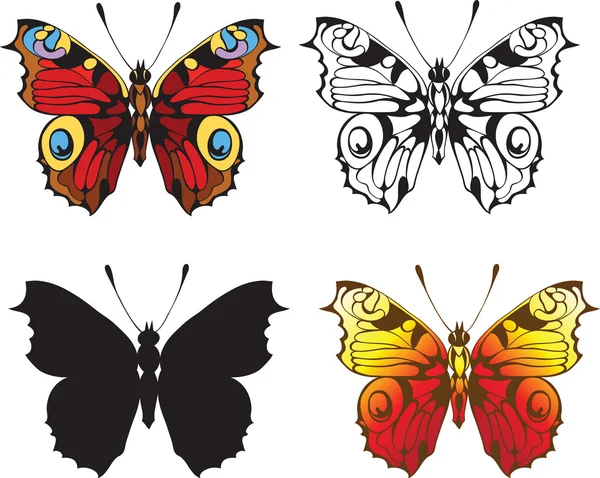 Set of decorative butterflies isolated on white background — Stock Vector