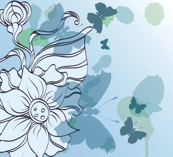 装飾的な花と蝶と背景 — ストックベクタ