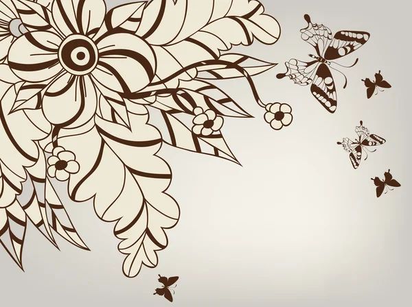 Tło z dekoracyjnych kwiatów i motyli — Wektor stockowy