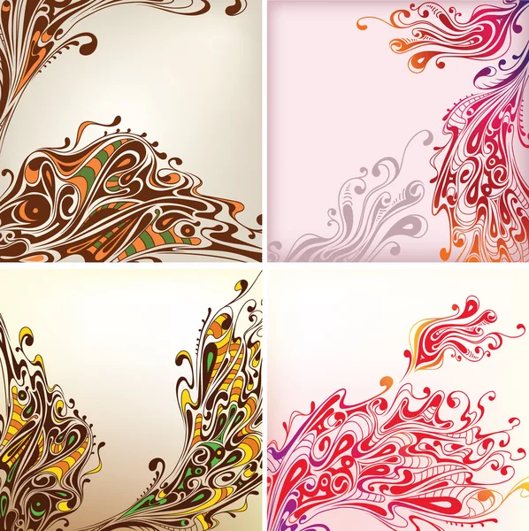 Set of seamless background with decorative flowers — Stock Vector