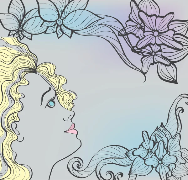 Красивая девушка на цветочном фоне — стоковый вектор