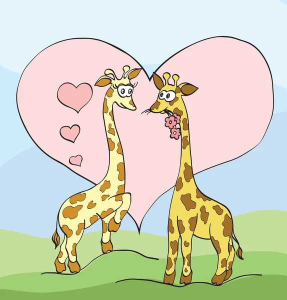 Two giraffes with hearts — Stock Vector