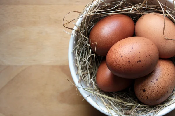 Hnědá vejce v míse — Stock fotografie
