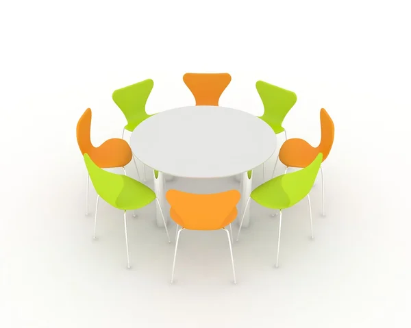 Réunions de table avec chaises colorées — Photo