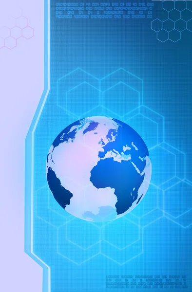 Blauer Technologie-Hintergrund mit Welt — Stockfoto