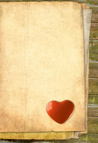 Brown background image with the texture of old paper and heart — Stock Photo, Image