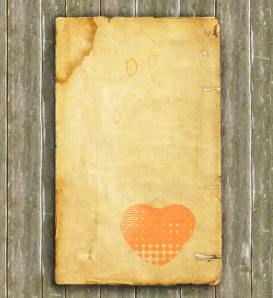 Image de fond marron avec la texture du vieux papier et du coeur — Photo