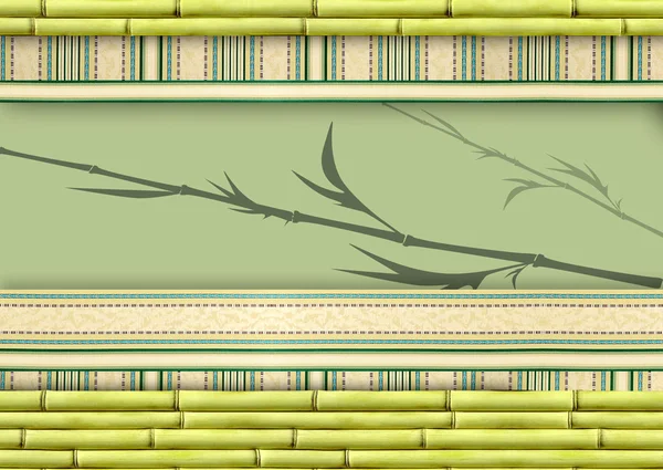 竹边框和装饰花卉背景 — 图库照片