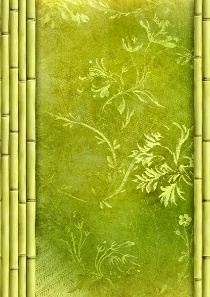 Borda de bambu e fundo floral decorativo verde — Fotografia de Stock