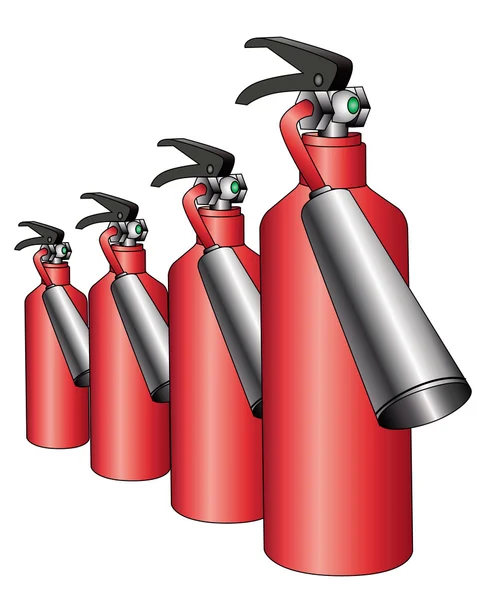 Group of red fire extinguishers — Stock Vector