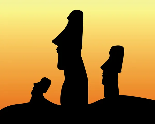 Black silhouettes of the idols of Easter Island — Stock Vector