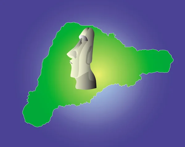 Χάρτης της νήσου του Πάσχα, με το άγαλμα του ένα είδωλο — Διανυσματικό Αρχείο