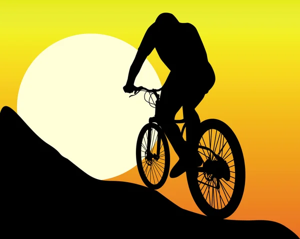 Silhouet van een mountainbiker — Stockvector