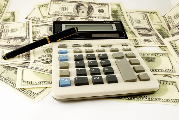 stock image Calculator, pen and paper money