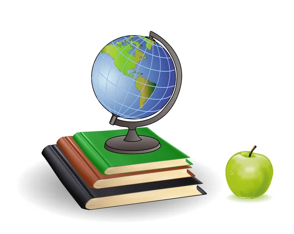 stock vector Globe books and green apple