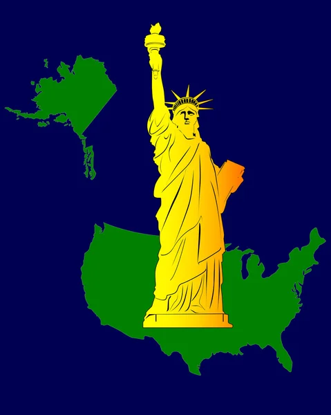 Χάρτης των Ηνωμένων Πολιτειών, με το άγαλμα της ελευθερίας — Διανυσματικό Αρχείο